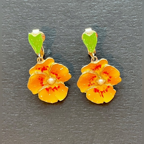 Vintage Jewelry - Vintage Floral Bold Statement Earrings Enamel Flower